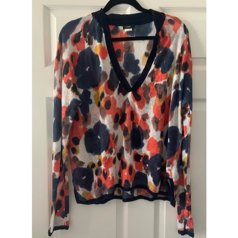 J CREW Linen Floral Pullover Top